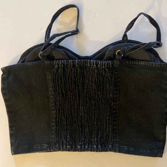 Rebellion Again Black Denim Corset Style Cropped Tank Top, Size Medium - Picture 3 of 5